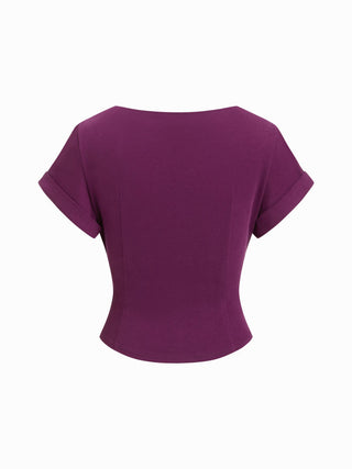Cotton-blend Boat Neck Ruched Short Sleeve Tee