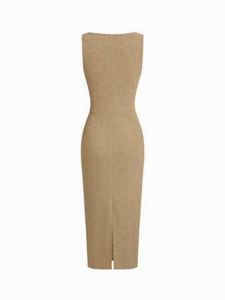 Textured Cowl Neck Bodycon Midi Dress