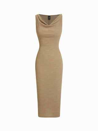 Textured Cowl Neck Bodycon Midi Dress