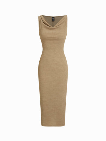 Textured Cowl Neck Bodycon Midi Dress