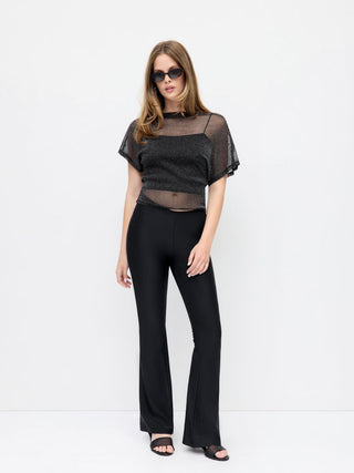 Metallic Mesh Textured Batwing Sleeve Lined Tee