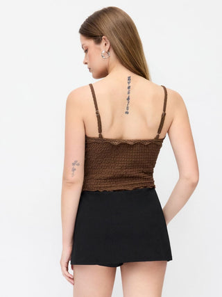 V-neck Smocked Lace-Trim Cami Top