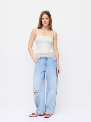 High Stretch Square Neck Lace Panel Cami Top