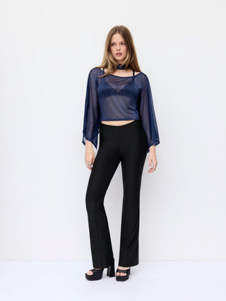 Sheer Glitter Chiffon Boat Neck Top with Scarf
