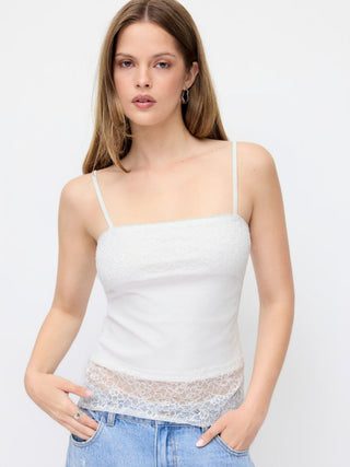 High Stretch Square Neck Lace Panel Cami Top