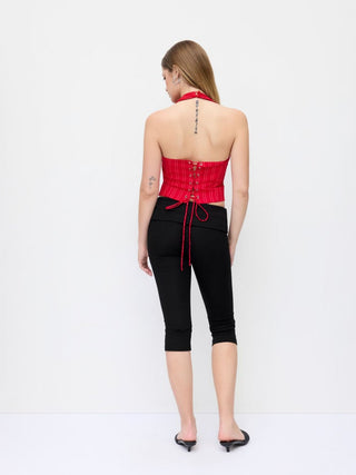 High Stretch Cotton-blend Low Rise Geometric Rhinestone Capri Pants