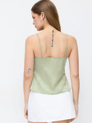 Silk Jacquard Sweetheart Neck Lace Trim Cami Blouse