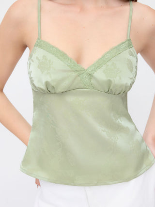 Silk Jacquard Sweetheart Neck Lace Trim Cami Blouse