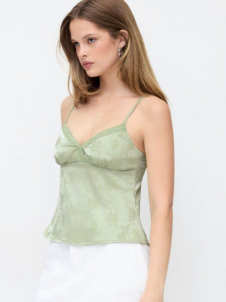 Silk Jacquard Sweetheart Neck Lace Trim Cami Blouse