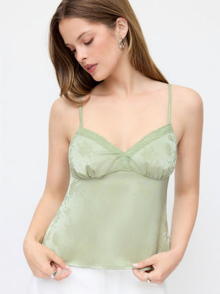 Silk Jacquard Sweetheart Neck Lace Trim Cami Blouse