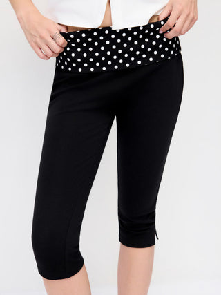 Cotton-blend Low Rise Polka Dot Fold Over Tapered Capri Trousers