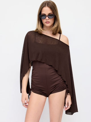 Textured Boat Neck High Rise Drawstring Slim Romper With Scarf