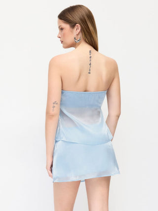 Sheer Metallic Satin Bandeau Top & Mini Skirt Set