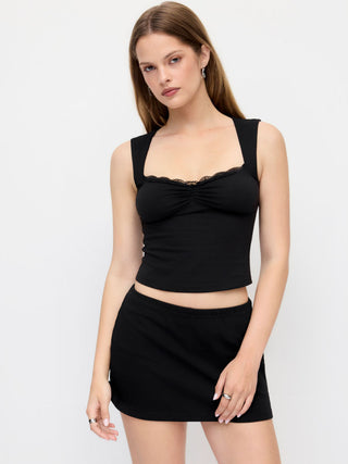 Cotton-blend Low Rise Slit Mini Skirt