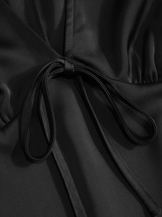 Satin V-Neck Ruched Bowknot Tank Blouse