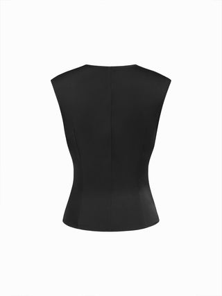 Satin V-Neck Ruched Bowknot Tank Blouse