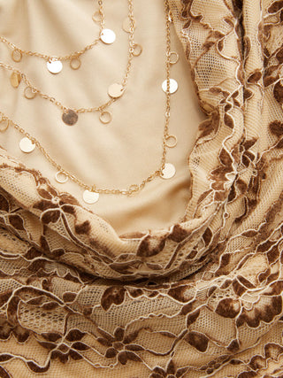 Lace Cowl Neck Ruffled Backless Cami Top With Chain