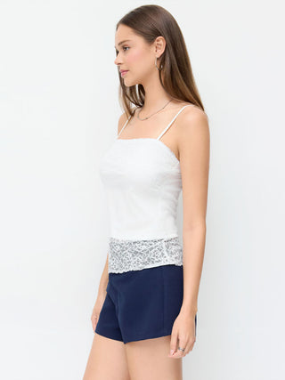 High Stretch Square Neck Lace Panel Cami Top