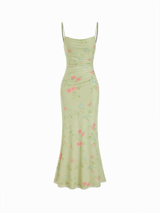Mesh Polka Dot Lace Panel High Rise Mermaid Maxi Dress
