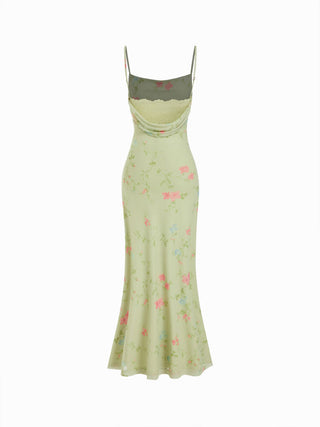 Mesh Polka Dot Lace Panel High Rise Mermaid Maxi Dress