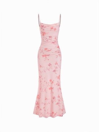 Mesh Polka Dot Lace Panel High Rise Mermaid Maxi Dress