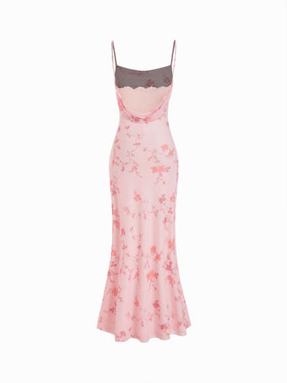 Mesh Polka Dot Lace Panel High Rise Mermaid Maxi Dress