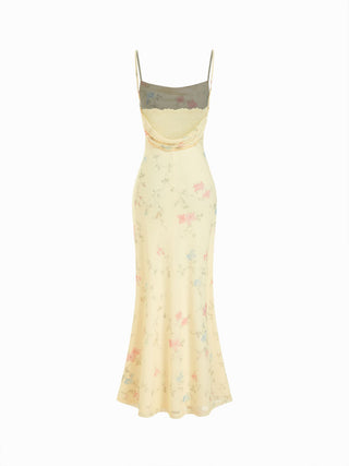 Mesh Polka Dot Lace Panel High Rise Mermaid Maxi Dress