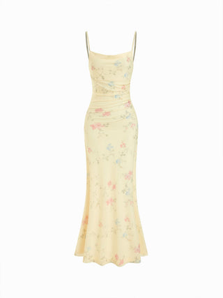 Mesh Polka Dot Lace Panel High Rise Mermaid Maxi Dress