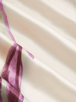 Satin Floral Graphic V-neck Lace Trim Maxi Dress