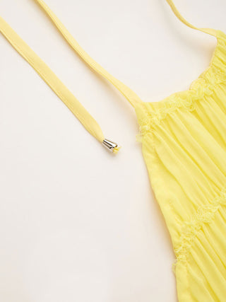 Chiffon Halter Neckline Sleeveless Ruched Straight Maxi Dress