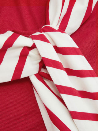 Cotton-blend Striped Sailor Collar Off-shoulder Mid-length Sleeve Tee