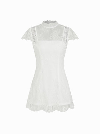 Lace Round Neckline A-line Mini Dress
