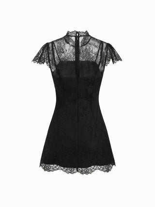 Lace Round Neckline A-line Mini Dress