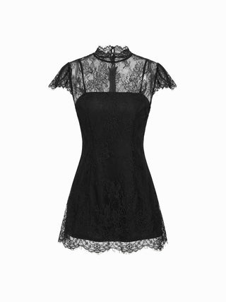 Lace Round Neckline A-line Mini Dress