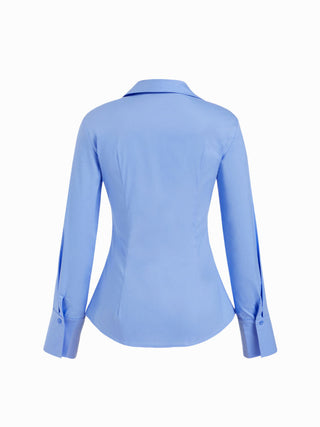 Stretch Cotton-blend Collar Button Long Sleeve Shirt