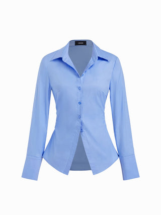 Stretch Cotton-blend Collar Button Long Sleeve Shirt