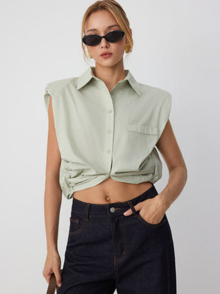 Cotton Short Sleeve Bolero Crop Shirt