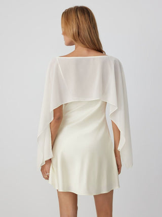 Sheer Boat Neck Cape Top & Satin High Rise Mini Dress Set