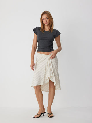 Linen-blend Low Rise Draped Asymmetrical Midi Skirt