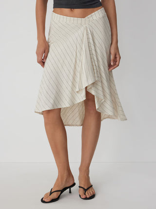 Linen-blend Low Rise Draped Asymmetrical Midi Skirt