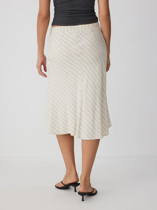 Linen-blend Low Rise Draped Asymmetrical Midi Skirt