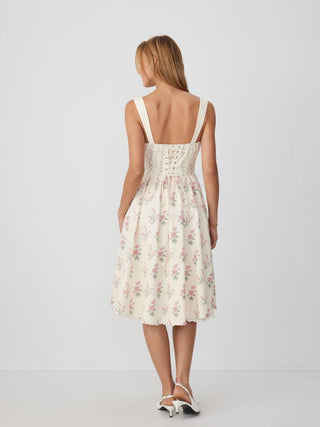 Square Neck Floral Corset Midi Dress