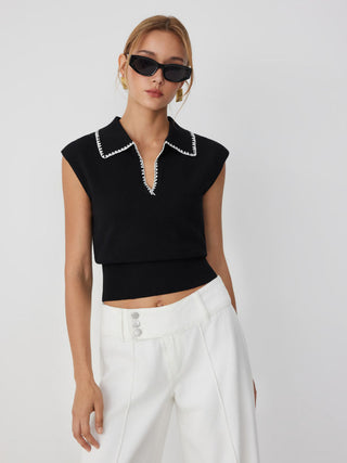 Knit Contrasting V-neck Vest