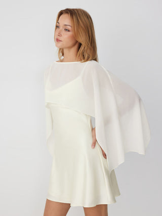 Sheer Boat Neck Cape Top & Satin High Rise Mini Dress Set