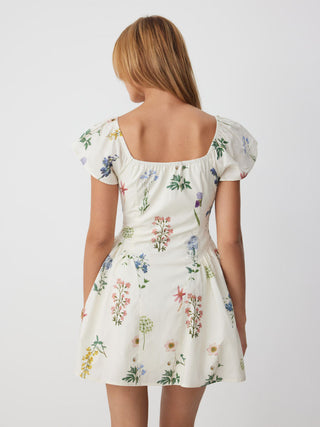 Cotton Floral Square Neck Cloak Sleeve Ruched Milkmaid Mini Dress