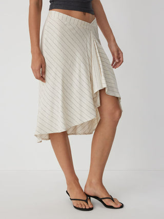 Linen-blend Low Rise Draped Asymmetrical Midi Skirt