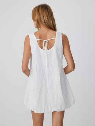 Cotton Lace Jacquard V-neck Bubble Hem Oversized Mini Dress