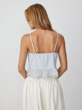 Chiffon Striped Lace Trim Ruffle Hem Crop Cami Top