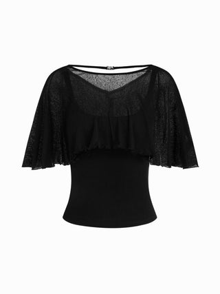 See-Through Ruffle Poncho With Tank Top