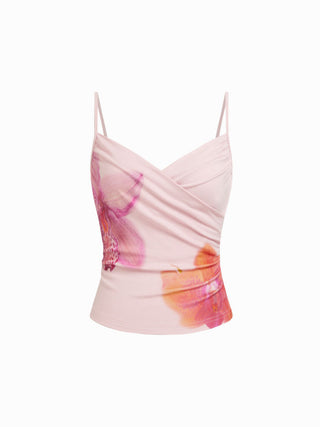 Floral V-neck Ruched Wrap Cami Top